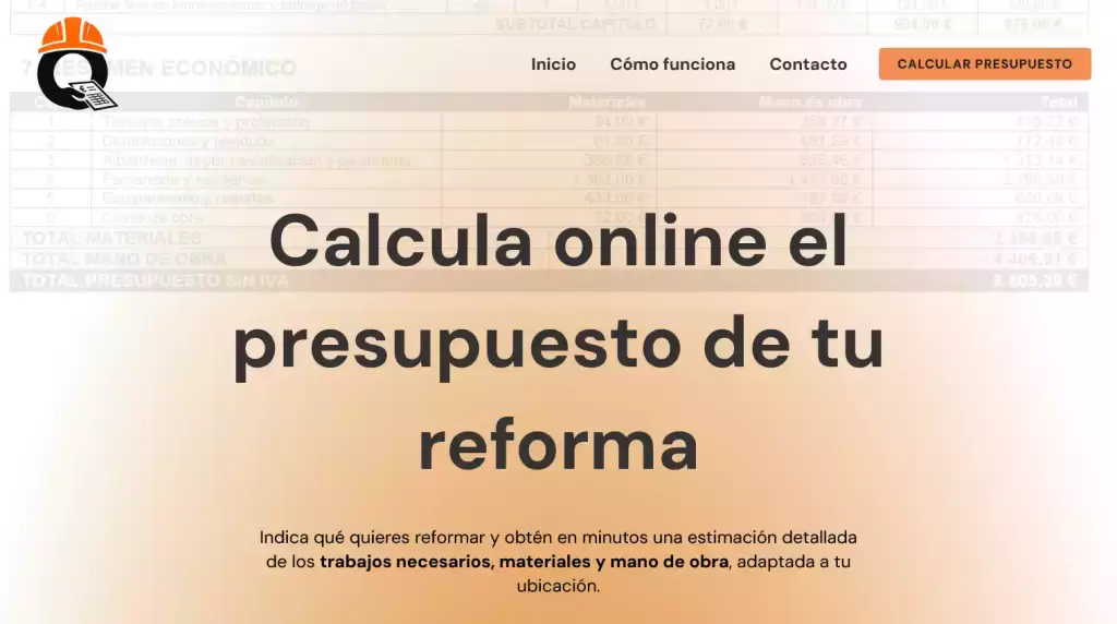 Página principal de la herramienta para el calculo de presupuestos de reformas QuieroPresupuesto.es